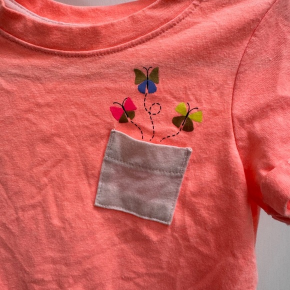 Cat & Jack 12M Girls Highlighter Orange Butterfly Pocket Short Sleeve Tee Blouse - Picture 2 of 5